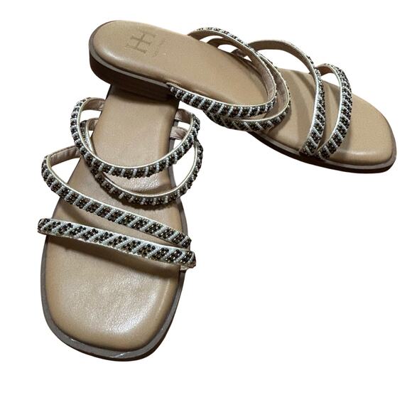 Haute Hippie slip on slides sandals beaded flats strappy resort casual US 7M - Picture 7 of 8